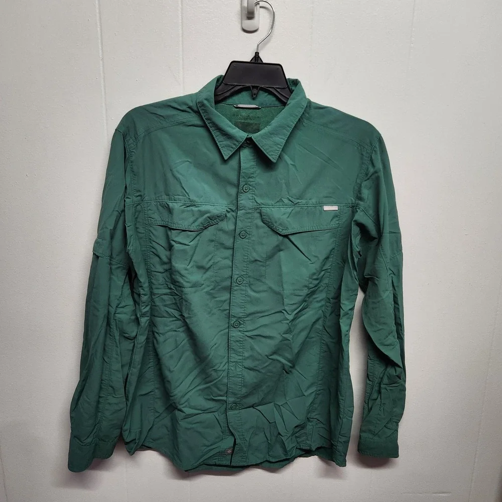 Columbia Shirt Mens ‎ Green Long Sleeve Nylon Outdoor Vented Hiking Pockets